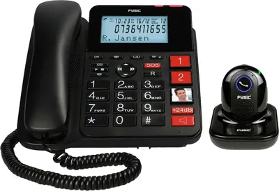 Produktbild von Fysic FX3960 - 'Schnurgebundenes Telefon mit Anrufbeantworter und kabellosem SOS Alarmsender, Schwarz