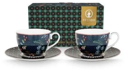 Produktbild von PiP Studio - 2er Set Tassen mit Untertassen - Berry Blues, 280ml,