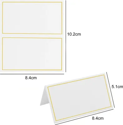 Produktbild von 60 Stück goldene Folienrand-Tischkarten für Hochzeiten, Abendessen, Partys, Tischkarten, Zelt-Escort-Namenskarten, gefaltete Visitenkarten