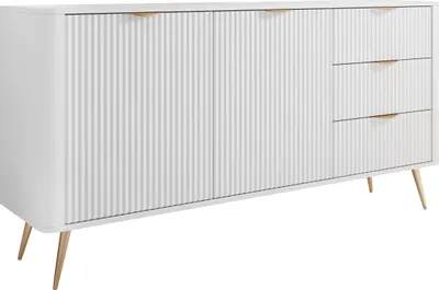 Produktbild von MIRJAN24 Kombikommode Lante 2D3S, Sideboard mit zwei Drehtüren und drei Schubladen, Metallfüße und Aluminiumgriffe, 164x38x82 cm (Farbe: Weiß)