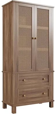 Immagine prodotto di Armadio contenitore in rattan – armadio con ripiani – altezza 163 cm – 2 ante, 2 cassetti – ripiani interni regolabili – struttura in legno – colore marrone