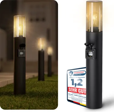 Produktbild von SSC-LUXon VARDA Wegeleuchte Außen mit Steckdose inkl. LED E27 Glühbirne warmweiß 4W - Energiesäule Stromsäule mit Licht IP44 230V