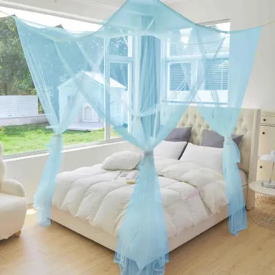 Produktbild von Moskitonetz für Doppelbett Einzelbett 210x190x240cm Universal Rechteckig Feinmaschiges Mückennetz mit 4 Aufhängehaken, Blau