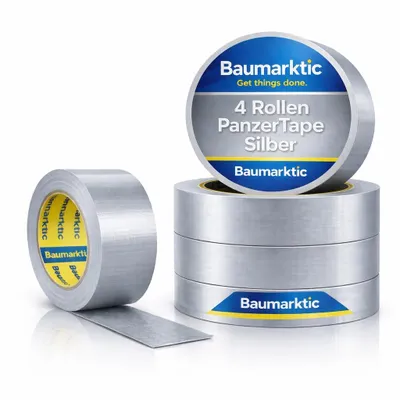 Produktbild von 4x Duct Tape silber – Panzertape Gewebeklebeband 50 m x 50 mm – ultrastark & witterungsbeständig – Reparaturband Klebeband