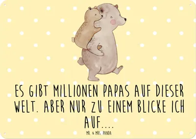 Produktbild von Mr. & Mrs. Panda tafel Papa Bär DIN A6 - Gelb Pastell - Geschenk, Vatertag, Geburtstag, Schild, Muttertag, Türschild, Retro Blechschild, Wandbild