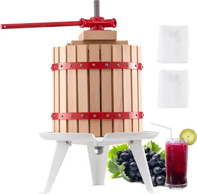 Image de Presse à cidre de fruits VEVOR Moulin à fruits (12 L) avec panier en bois massif à 8 blocs, extracteur de jus manuel robuste, presse à cidre presse à raisin presse à huile d'olive avec poignée presse à jus pour la cuisine