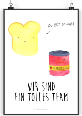Produktbild von Mr. & Mrs. Panda Bild Toast Marmelade DIN A4 - Weiß - Geschenk, Toastbrot, Dreamteam, Lustige Sprüche, Kunstdruck, drucke, wanddeko, Brot, Plakat, Wandbild, Süß
