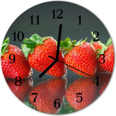 Immagine prodotto di Orologio da parete in vetro, orologio da cucina, vetro vero, 30 cm, fragole rosse