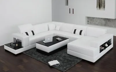 Produktbild von Ecksofa Sofa Couch Polster Wohnlandschaft Leder Eck Sofas Garnitur U-Form Weiß