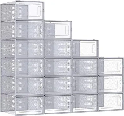 Obrázek produktu pro Průhledná šedá krabice na boty, 18 kusů. Organizér na boty