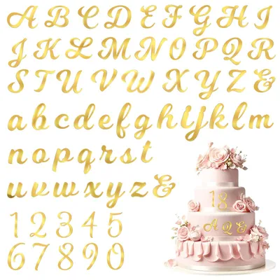 Tortenaufleger 64-tlg. Gold Acryl Buchstaben A-Z & Zahlen 0-9