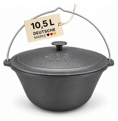Produktbild von 10L Kazan Schwenktopf Gusseisen Kasan mit Deckel aus Gusseisen Campingtopf Kessel