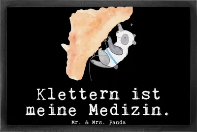 Produktbild von Mr. & Mrs. Panda Fußabtreter Panda Klettern 50 x 75 cm - Schwarz - Geschenk, Schmutzfangmatte, Bouldern, Kletterhalle, Fussmatte, fußmatte, Klettersport, Schmutzmatte