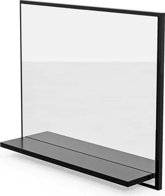 Produktbild von Badspiegel mit Ablage Schwarz - H:50 x B: 60 cm - Bathroom Mirror - Moderner Badezimmer Spiegel Rechteckig - Wandspiegel mit Regal