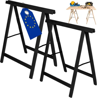 Produktbild von MODO24 Holzbock, 2er Set, Klappbock, Arbeitsbock, Sägebock, Tapezierbock, Klappbar, Massivholz Kiefer, Belastbar, Stabil, 73x73x44 cm, Schwarz, SDKM