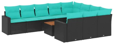 Zdjęcie produktu dla vidaXL 11-częściowa sofa ogrodowa z poduszkami z czarnego polirattanu