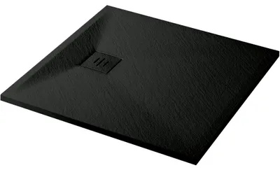 Produktbild von CERANO - Duschwanne, rechteckig, Modell Pablo - SMC/Mineralverbundwerkstoff - strukturierte, matte schwarze Oberfläche - 80x80x3 cm