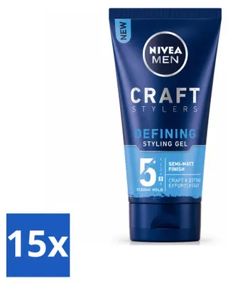 Immagine prodotto di 15 confezioni di gel modellante NIVEA MEN, finitura opaca, 150 ml ciascuna. Confezione