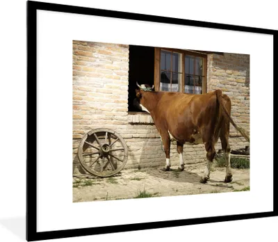 Produktbild von MuchoWow® MuchoWow® Gerahmtes Poster Kuh - Fenster - Tier 80x60 cm - Poster mit zchwarzem Bilderrahmen - Schlafzimmer-Dekorationen - Fotoposter