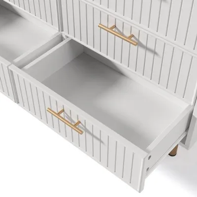 Obrázek produktu pro Komoda do dětského pokoje – 120 cm – Bílá s zlatými úchytkami – 6 zásuvek – Moderní komoda – Úložná skříň