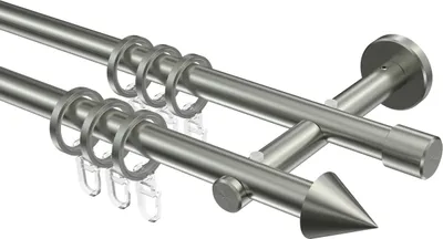 Produktbild von Interdeco Gardinenstange / Vorhangstange Edelstahl, Typ Medium Scarano (Kegel), 16 mm Ø 2-läufig, 180 cm