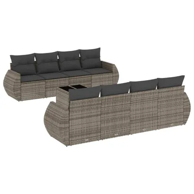 Zdjęcie produktu dla vidaXL 9-częściowa sofa ogrodowa z poduszkami z szarego polirattanu