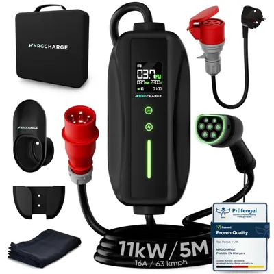 Obrázok produktu pre Prenosná elektrická nabíjačka pre autá - 11 kW, 3-fázová - kábel 5 metrov - mobilná nabíjacía stanica