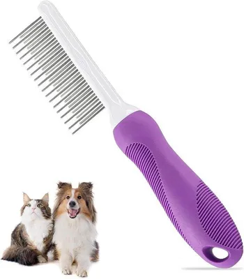 Produktbild von Famanu Hunde- und Katzenkamm mit Edelstahlzähnen - Lila
