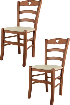 Immagine prodotto di t m c s Tommychairs - Set di 2 sedie CUORE per cucina e sala da pranzo, Struttura robusta in legno di faggio laccato color ciliegio e sedile imbottito rivestito in Pelle finta color avorio