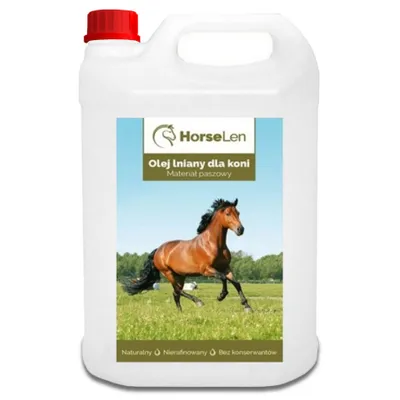 Immagine prodotto di Olio di semi di lino per cavalli, Mangime per cavalli, Integratore 5L Horselen
