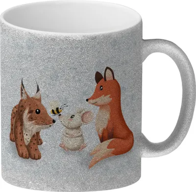 Produktbild von Schlauer Fuchs Glitzer-Kaffeebecher zur Einschulung mit Tiermotiv und Spruch