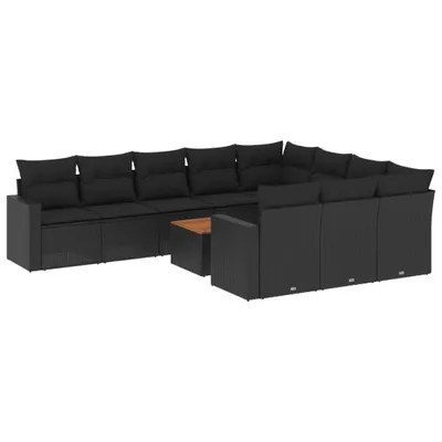 Produktbild von vidaXL 11-tlg. Garten-Sofagarnitur mit Kissen Schwarz Poly Rattan
