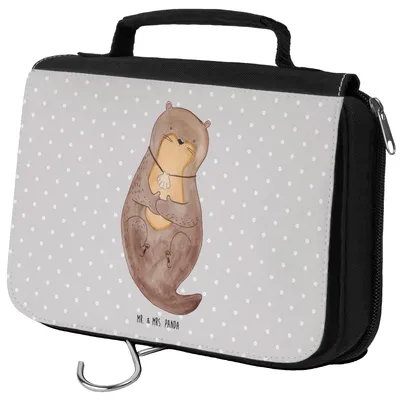 Produktbild von Mr. & Mrs. Panda Kulturbeutel Otter Muschel - Grau Pastell - Geschenk, Kulturtasche, kosmetiktäschchen, Büro, kulturtäschchen, duschbeutel, Waschbeutel, Träumen, Süß