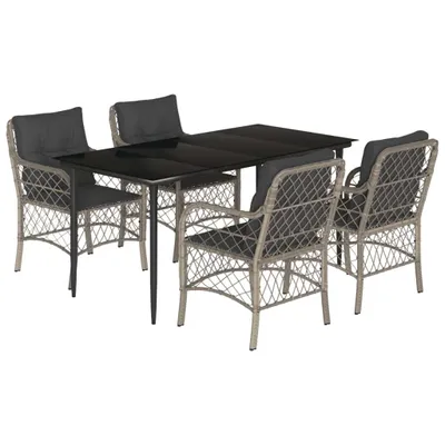 Image de vidaXL Salon de jardin 5 pièces avec coussins gris clair Poly rotin