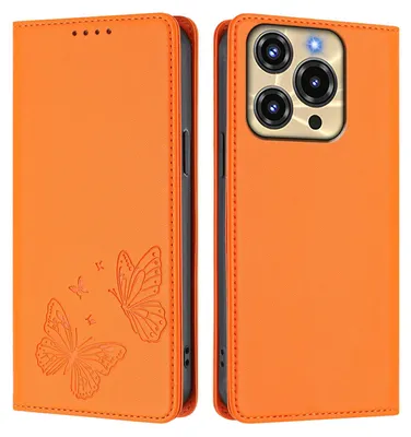 Produktbild von Lederhülle für Oukitel C69, Schmetterling Prägung Leder Brieftasche Schutzhülle mit Ständer Orange