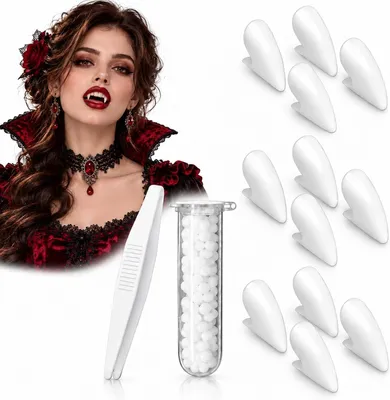 Imagen del producto de Dientes de vampiro - 6 pares, 3 tamaños - Fiesta de Halloween - Cosplay - Accesorios - Dientes de hombre lobo - Dentadura de vampiro - Regalos