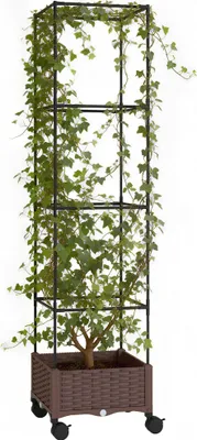 Obrázek produktu pro Květináč/květinový truhlík – s mřížkou – 40 x 40 x 165 cm – pro popínavé rostliny – hnědý