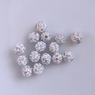 Zdjęcie produktu dla Koraliki Shamballa, brokat, 10 mm, 10 sztuk, białe kryształki