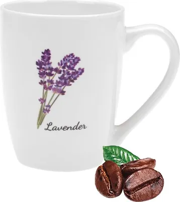 Immagine prodotto di Tazza in porcellana per caffè o tè PROVENCE LAVENDER 320 ml bianco latte motivo colorato con fiori di lavanda stampati Porcellana New Bone