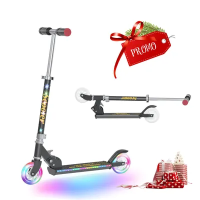 Produktbild von Kinderroller mit LED Rädern, Höhenverstellbarer Tretroller Für Kinder Ab 3 Jahren, Faltbarer Kinder Roller, Fußraumbeleuchtung, Kinder Scooter Schwarz
