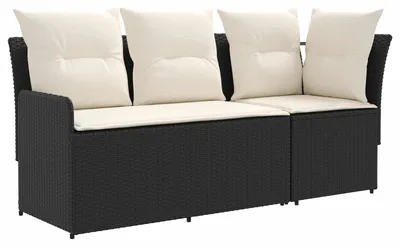 Image de vidaXL : 2 fauteuils de jardin et un canapé d'angle, en résine tressée, noir et crème