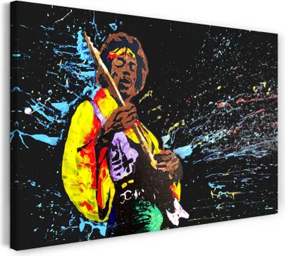Produktbild von Leinwandbild (80x60cm): Jimi Hendrix, echter Holz-Keilrahmen inkl. Aufhänger, handgefertigt in Deutschland