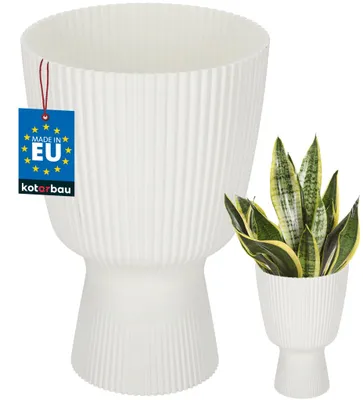Produktbild von KOTARBAU® Blumentopf ⌀ 18cm Orchideentopf Übertopf für Zimmerpflanzen Pflanzentopf mit Sockel Geriffelt Kelchform Kunststoff Pflanzkübel Weiß