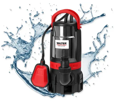 Produktbild von WALTER 2-in-1 Schmutz- und Klarwasserpumpe | 750 W, 16.500 l/h Fördermenge, max. Förderhöhe 9 m, universeller Anschluss, Tauchpumpe für Keller, Teich und Baustelle, Tauchpumpe Schmutzwasser Abpumpen