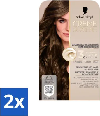 Image de Schwarzkopf - Coloration pour cheveux - Crème Suprême 6-0 - Brun clair naturel - 245g - pack avantage - 2 pièces