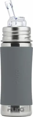 Produktbild von Purakiki Strohhalmflasche für Kinder, Edelstahl Sleeve Hülle, 300 ml, plastikfrei Schiefergrau