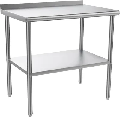 Produktbild von FCH, Werkbank aus Edelstahl, Mit Rückwand, Mit Rädern, mit Zwischenbord Gastro Küchentisch Edelstahltisch, 91.4×60cm, Edelstahl 201