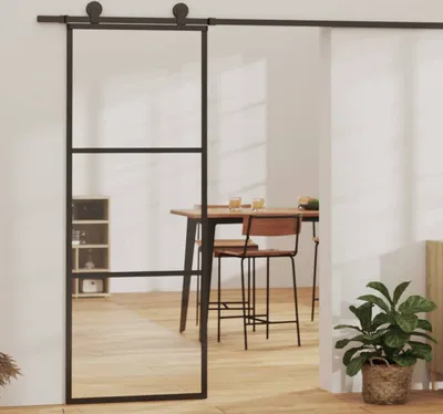 Produktbild von vidaXL Schiebetür 3-teilig ESG-Glas und Aluminium 76x205 cm Schwarz