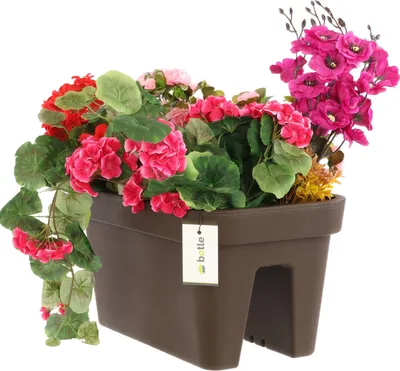 Produktbild von Balkonkiste Blumenkasten Geländerkasten Geländertopf 45x24 cm zum Aufhängen von Blumen, zum Anbauen von Erdbeeren, abnehmbarer Innenkragen| 18 L Balkon-Blumenkasten Mokka Rechteck