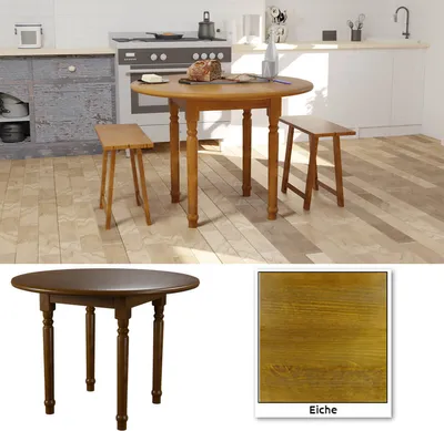 Produktbild von Esstisch klein, 80 x 75 cm (Ø x H) Eiche, runder vintage Küchentisch, Industrie-Design, vintagebraun-schwarz Esstisch Esszimmertisch Wohnzimmer Küchentisch